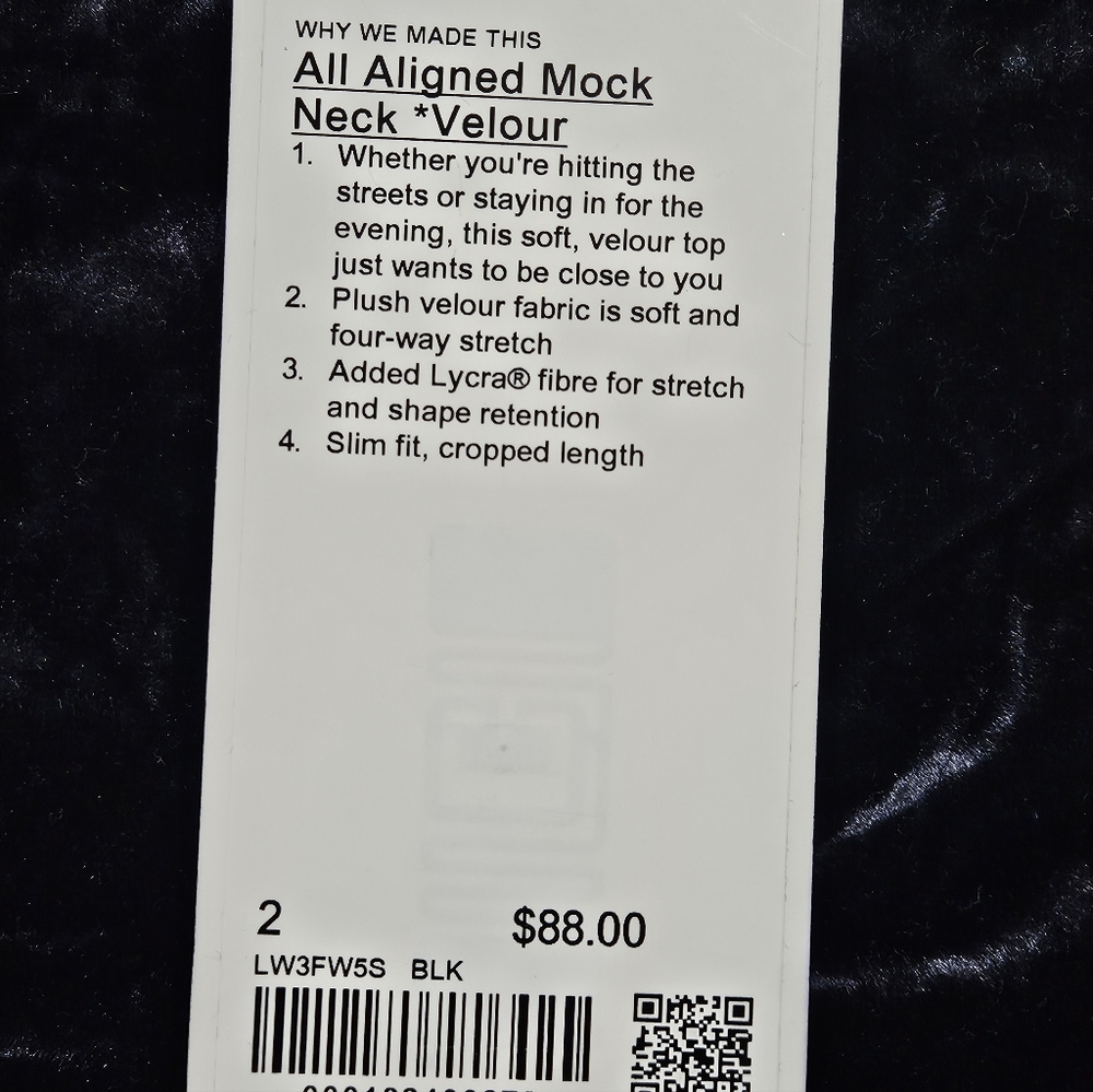 NWT Lululemon All Aligned Mock Neck Long Sleeve Shirt *Crushed Velvet Size 2 - Picture 5 of 6